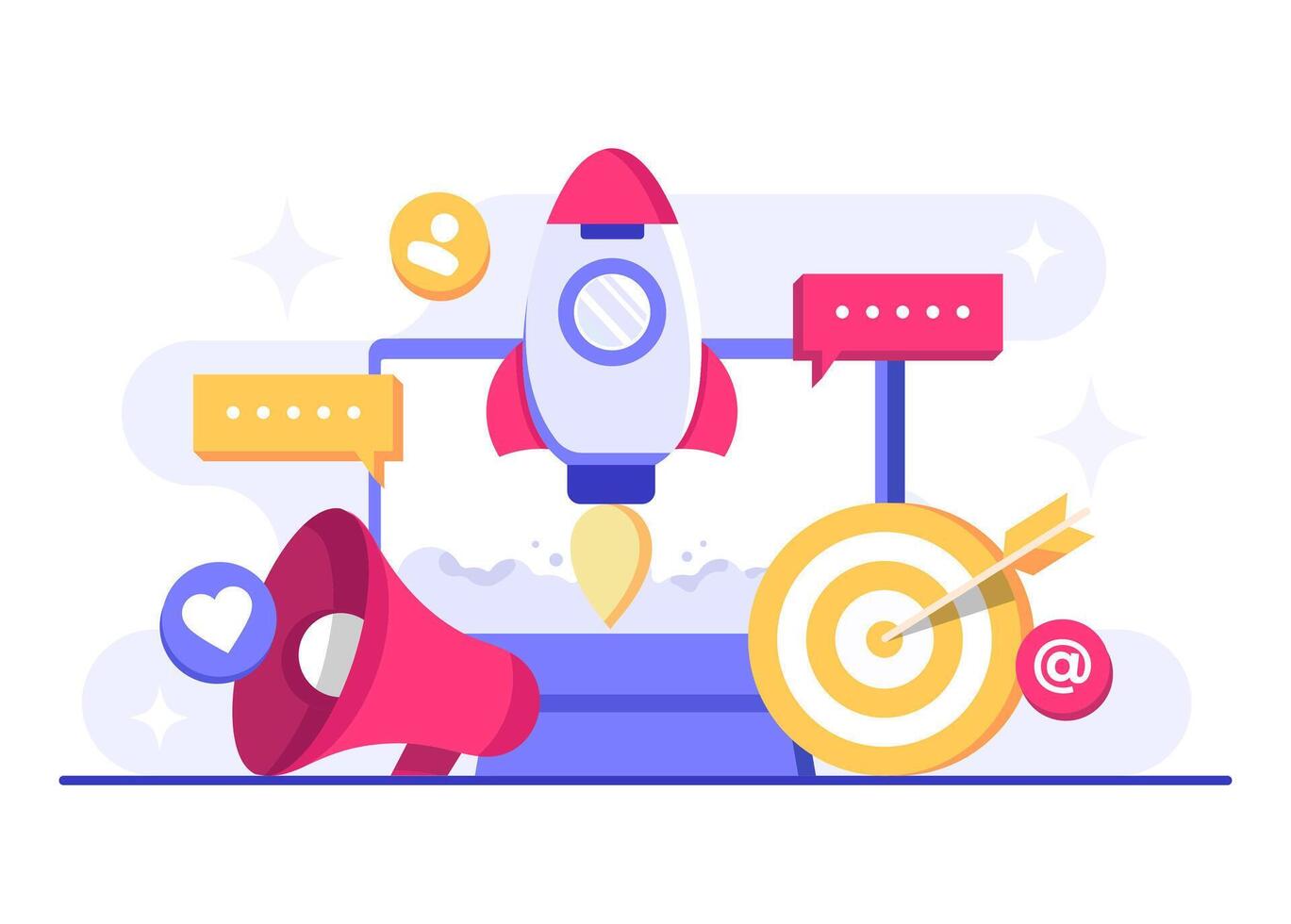 Successful digital marketing campaign flat illustration, Social media campaign, business content strategy, web design, Digital marketing online connection concept vector