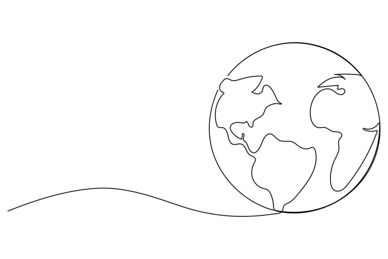 Continuous one line drawing of Earth globe icon isolated on white background outline art illustration vector