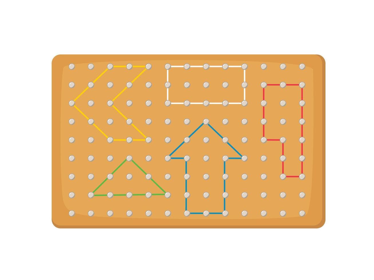 Geoboard game, geometry math board nails with geometry shapes rubber vector
