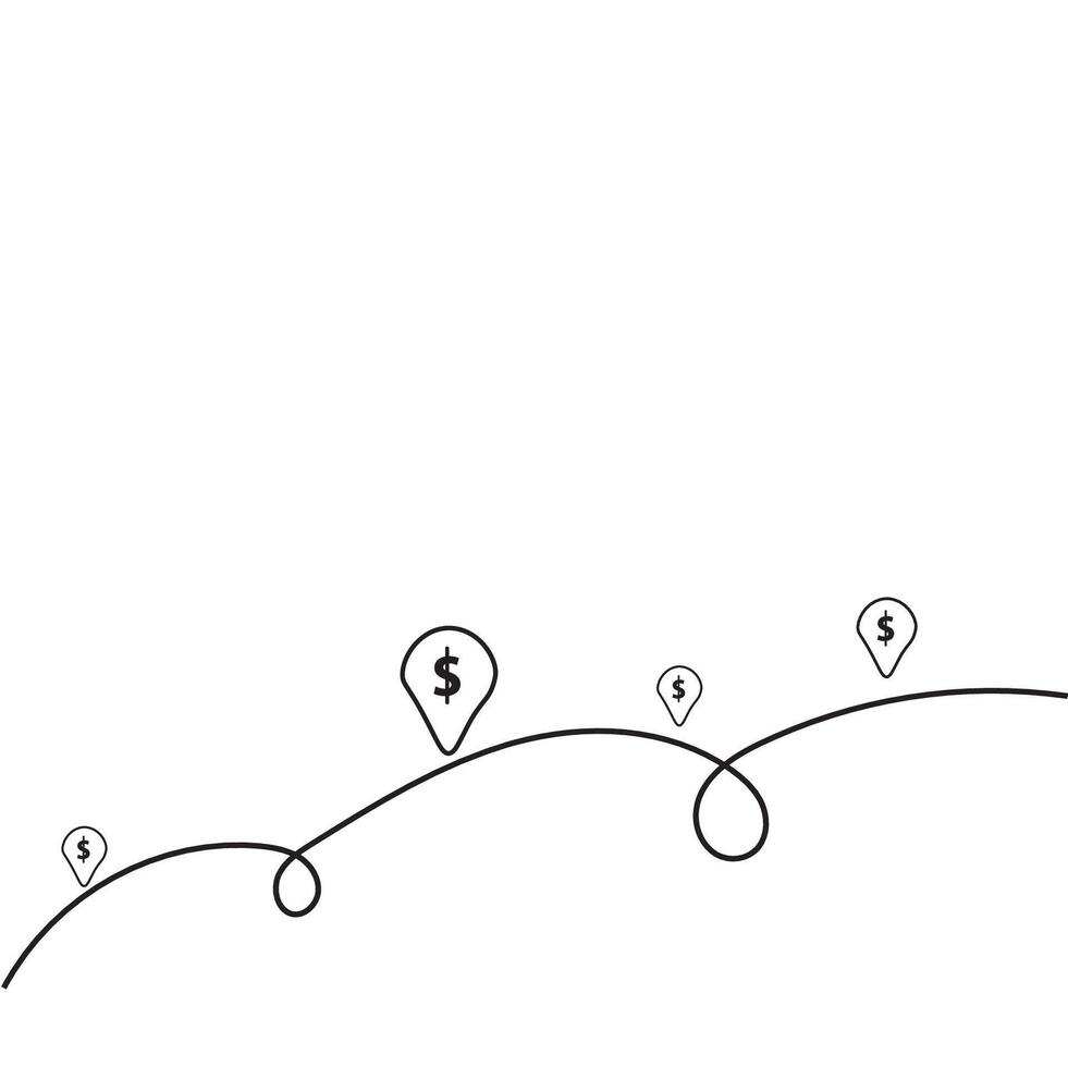 a line drawing of a person walking up a hill with a map of money vector