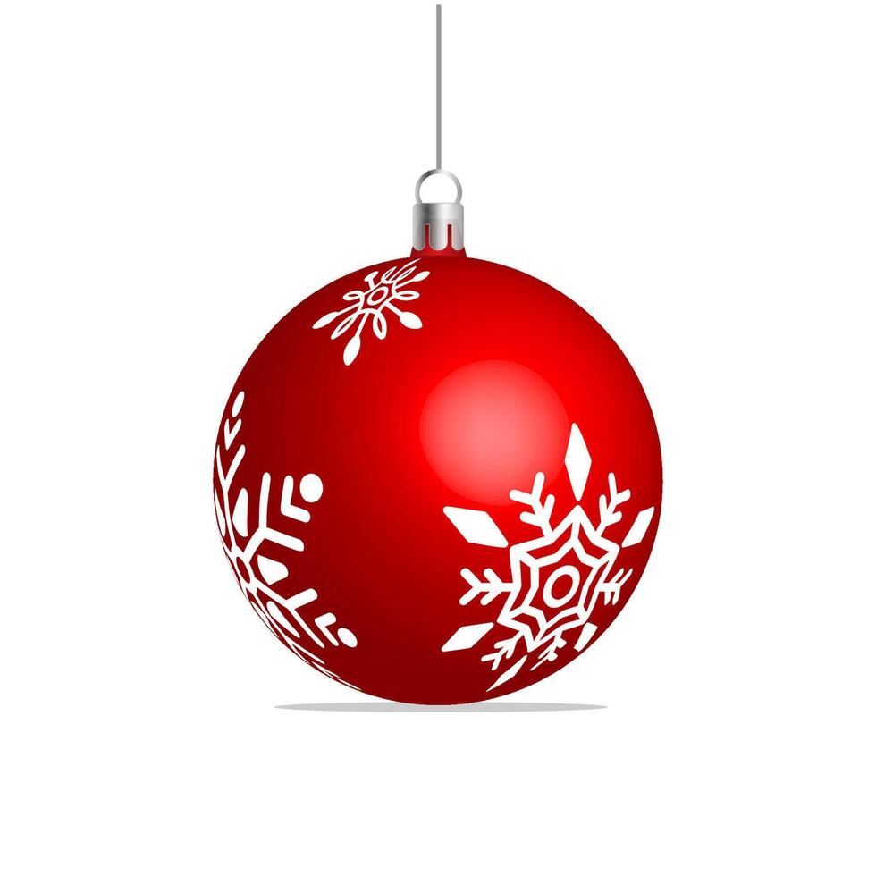 Red Christmas ball with pattern isolated on white background. Xmas tree decoration with ornament. vector