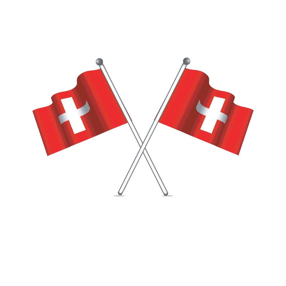 two swiss flags with crossed poles on a white background vector