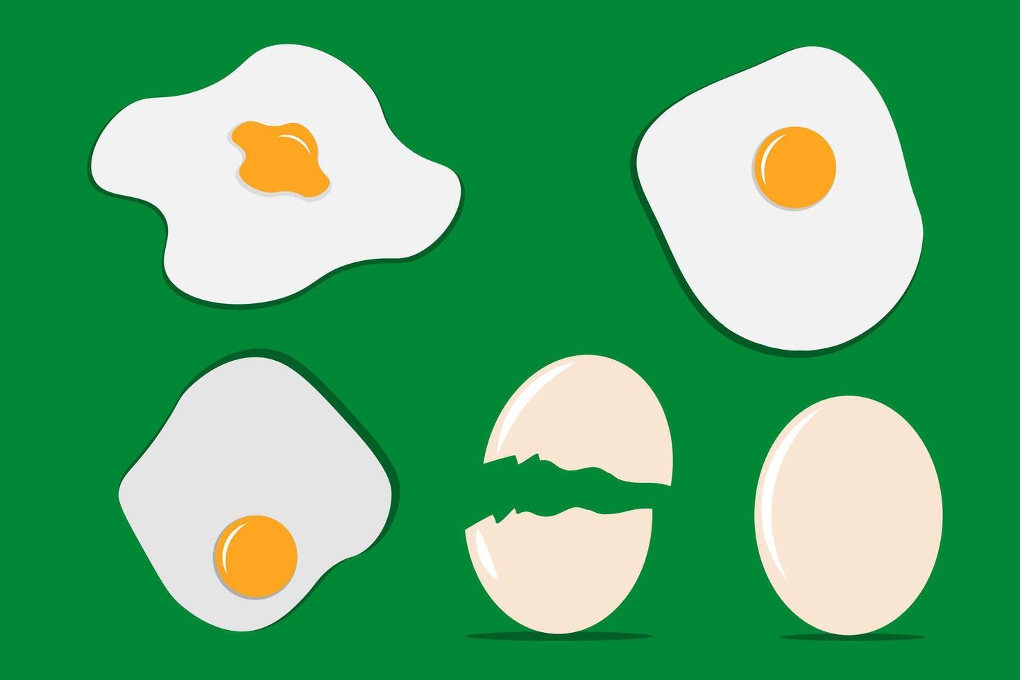 set icon an egg, an eggshell, and a fried egg on a green background vector