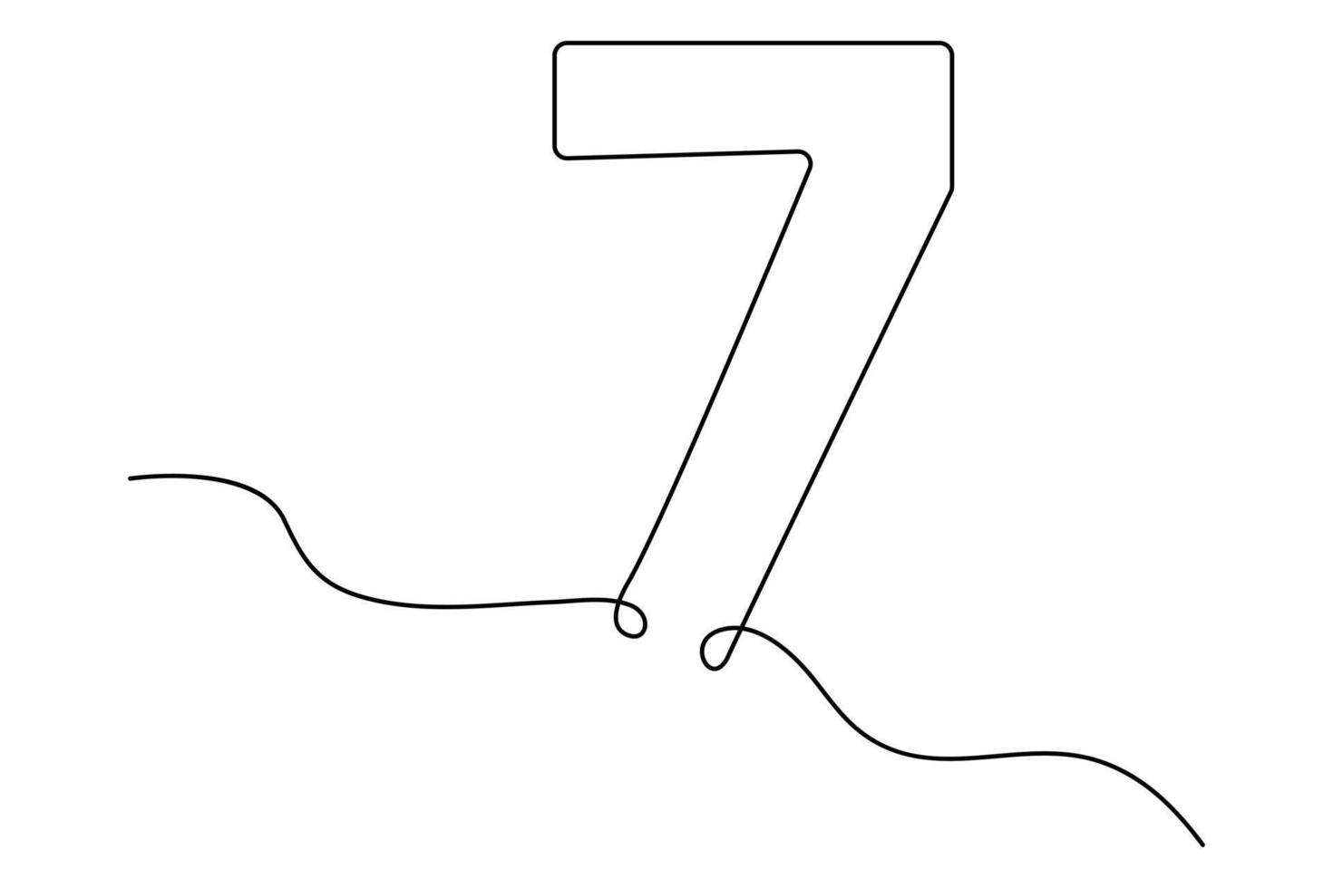 Continuous One line drawing of Number 7 icon isolated on white background outline art illustration vector
