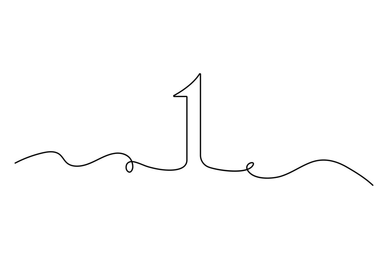 Continuous one line Number 1 drawing Isolated on white background art illustration vector