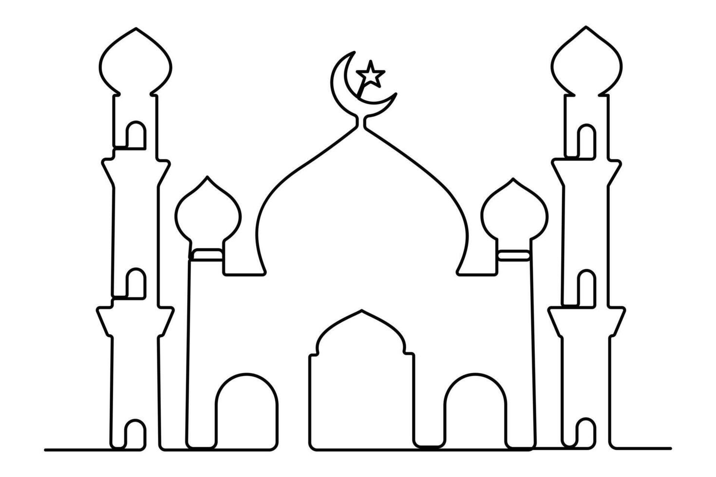 Mosque line art minimalist design islamic mosque outline ornament black and white background vector