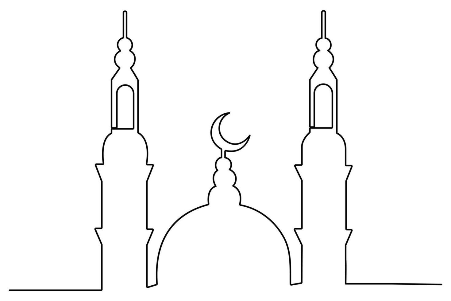 Continuous one line drawing Ramadan kareem symbol. mosque line concept. Eid Mubarak, Eid Fitr minimalist design islamic mosque outline ornament background. vector