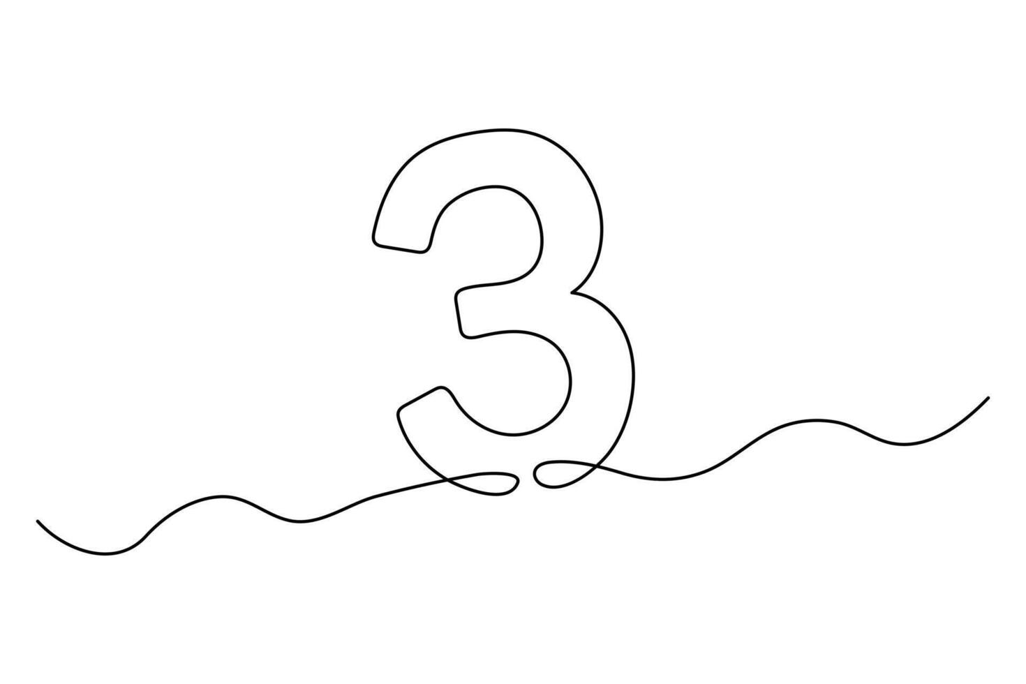 Number 3 continuous single line art drawing of concept doodle style outline illustration vector