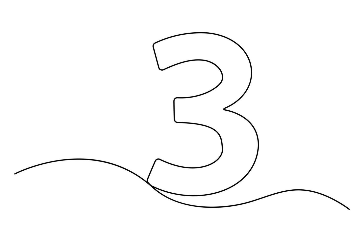 Number 3 single line drawing minimalism design outline art illustration vector