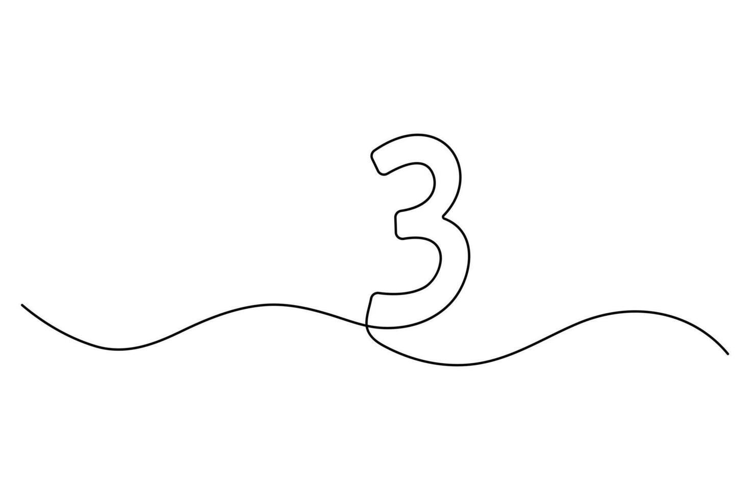 Continuous one line drawing Number 3 art illustration vector