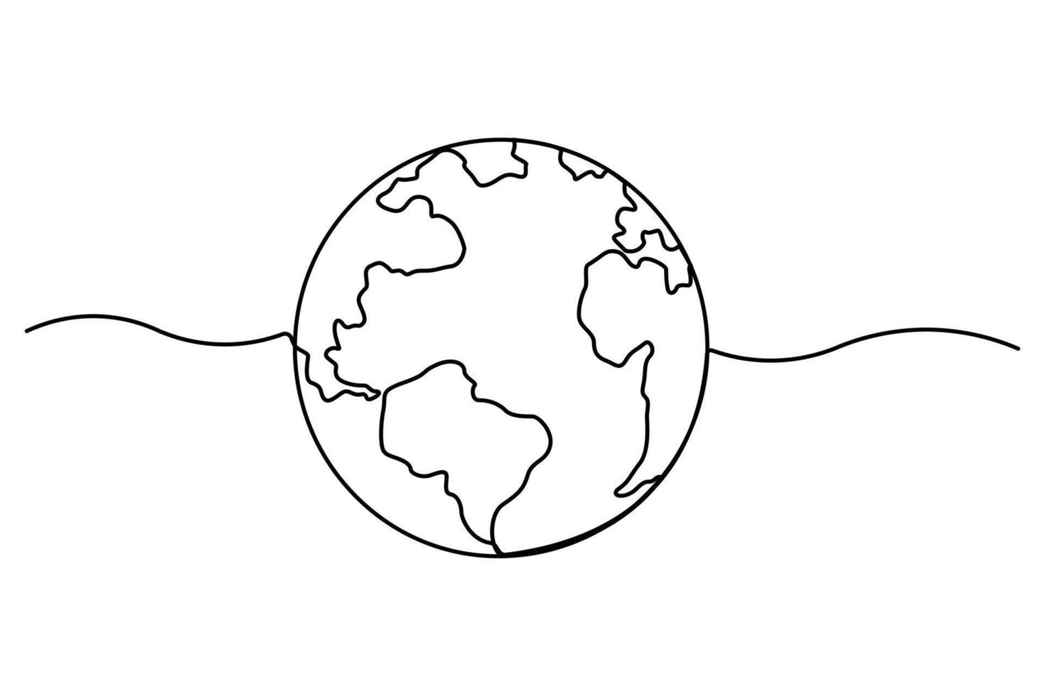 Continuous one-line earth globe icon outline art illustration for minimalist and modern designs vector