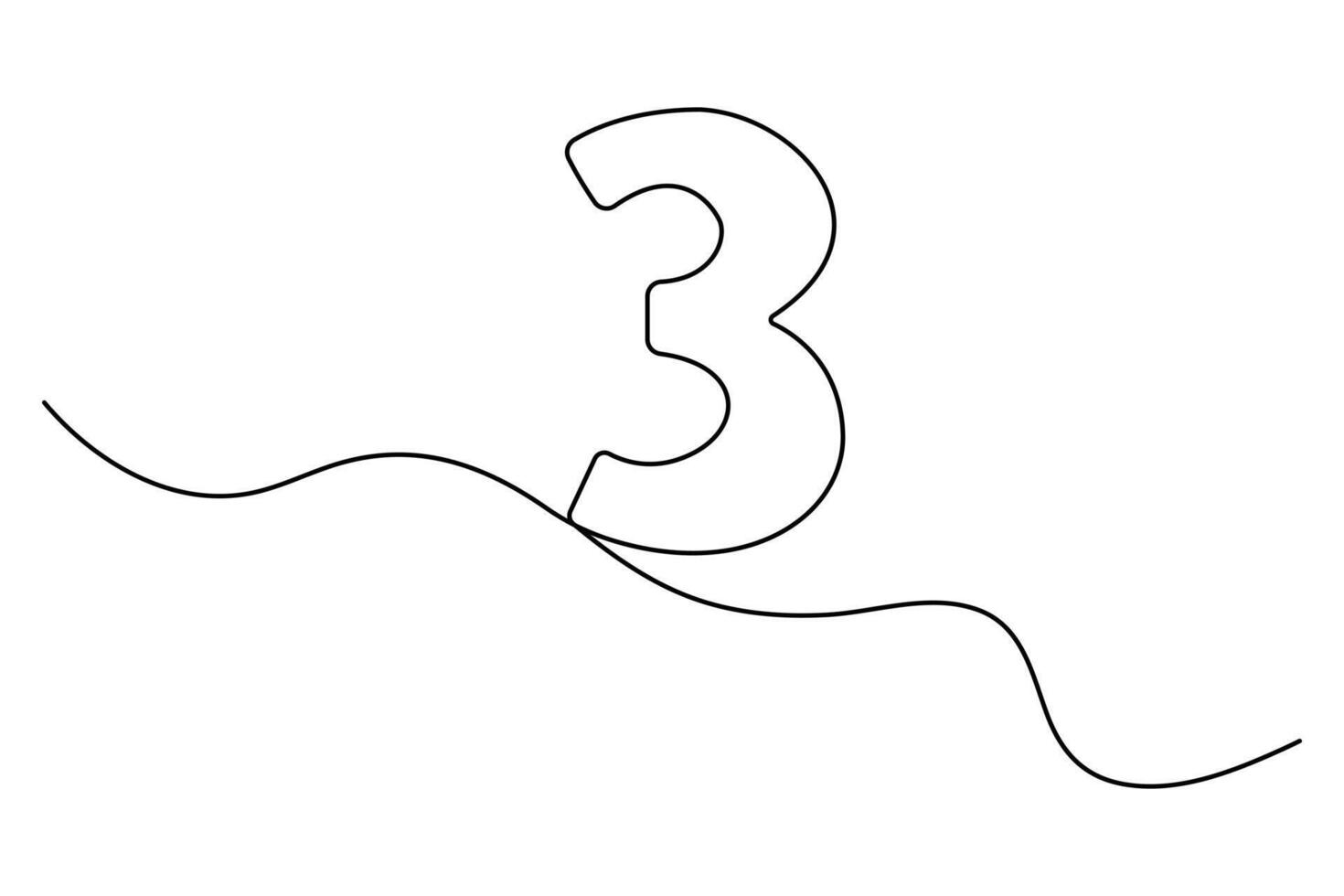 Number 3 in continuous line drawing style. editable One line drawing of number 3 icon. illustration vector
