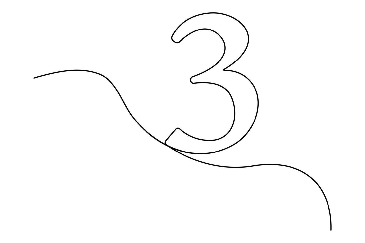 Number 3 continuous one line art drawing simple outline art illustration vector