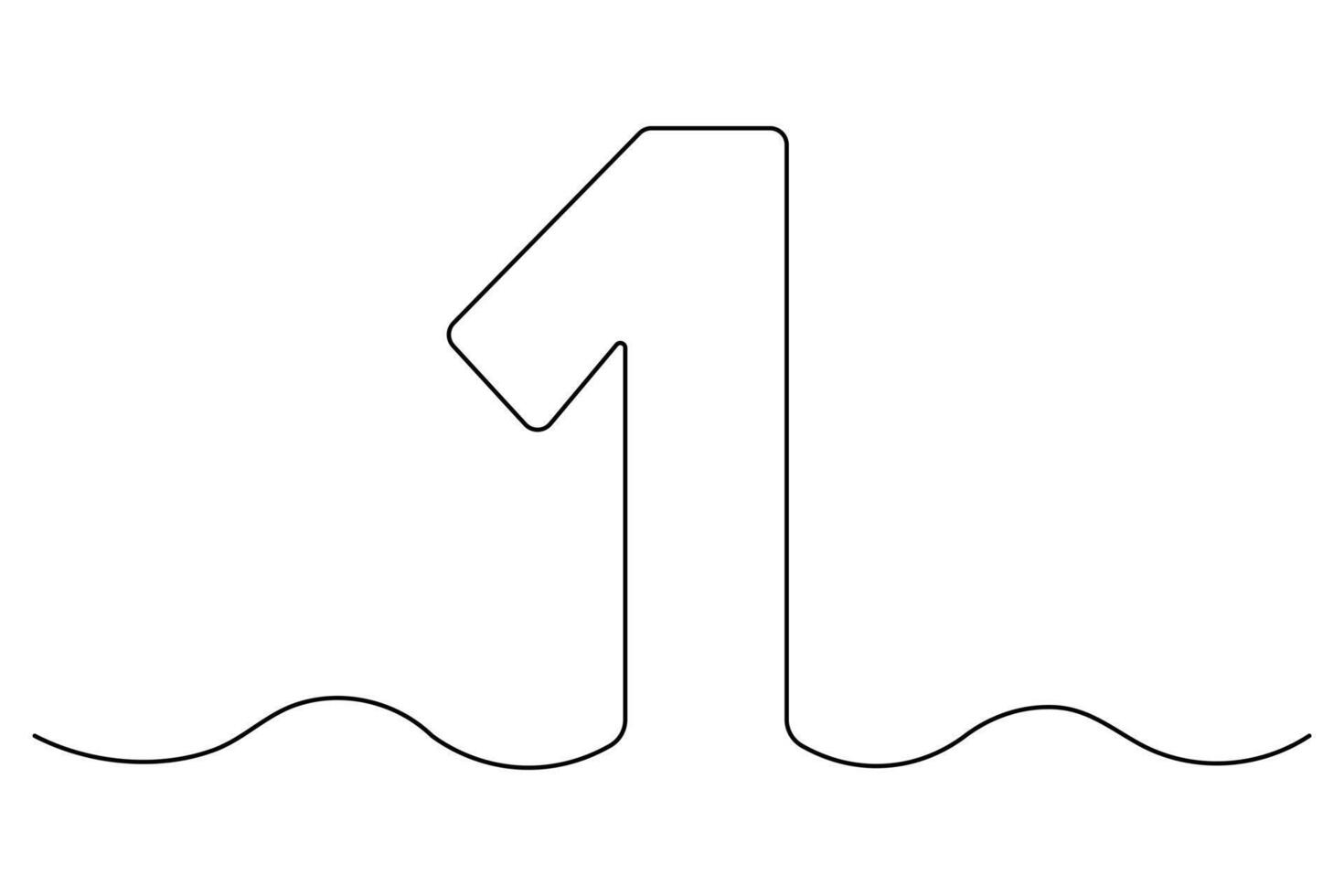Continuous one line Number 1 single line outline art illustration vector