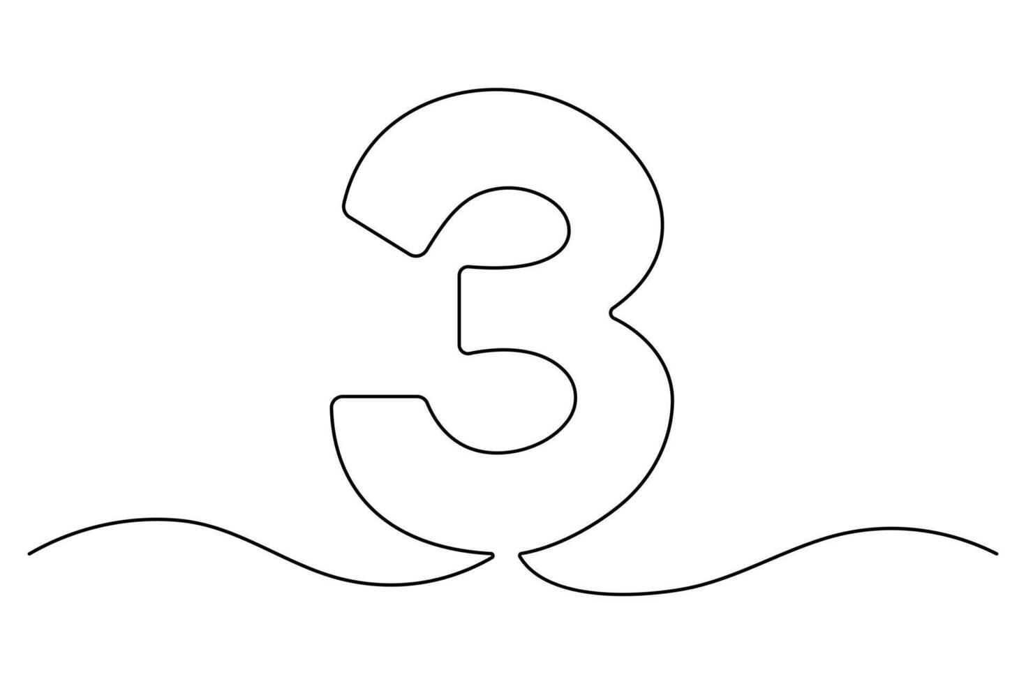 Number 3 continuous single line art drawing outline vector
