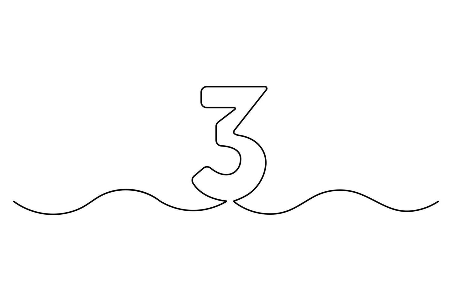 One continuous line drawing of Number 3 style Hand drawn minimalism design illustration vector