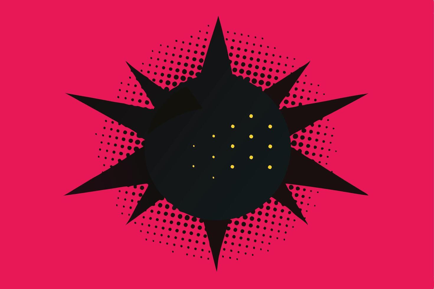 Abstract Pop Art Design Black Sun, Pink Background, Dotted Halftone. vector