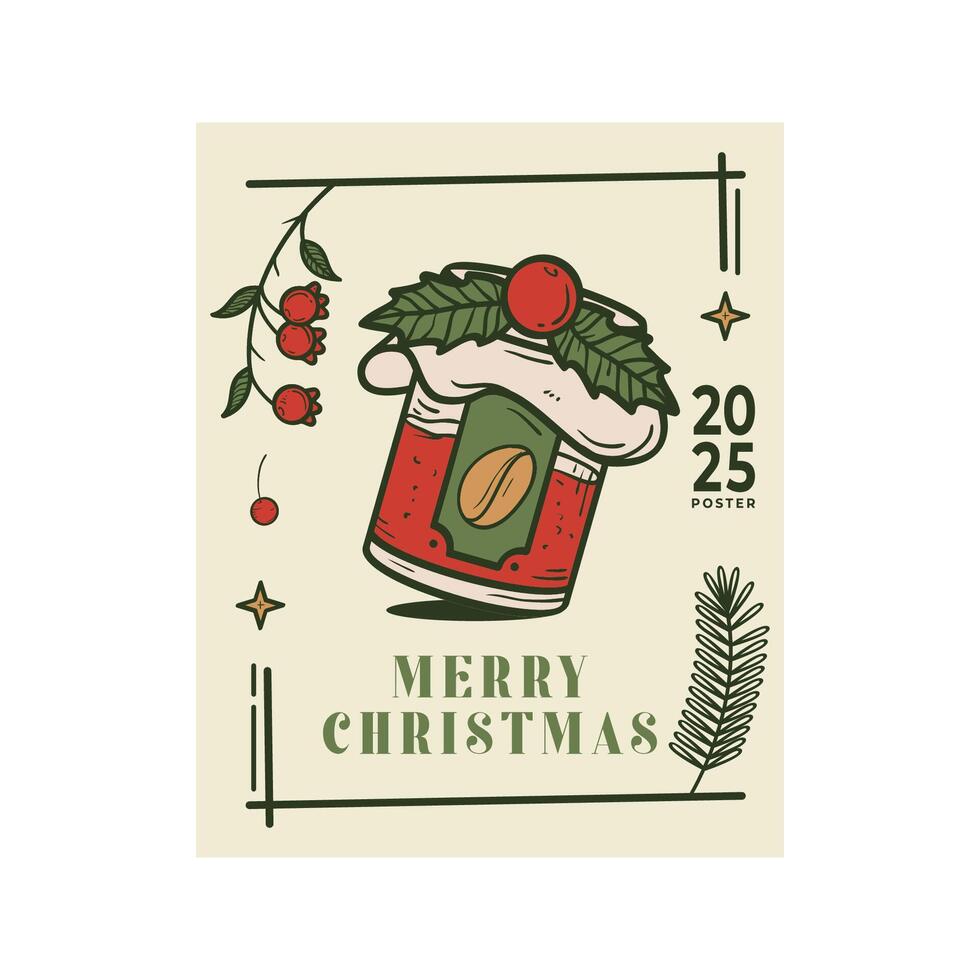 Coffee Christmas Card Design Template with Decorative. Elegant Christmas Greeting Card Concept with Ornate Frame. vector