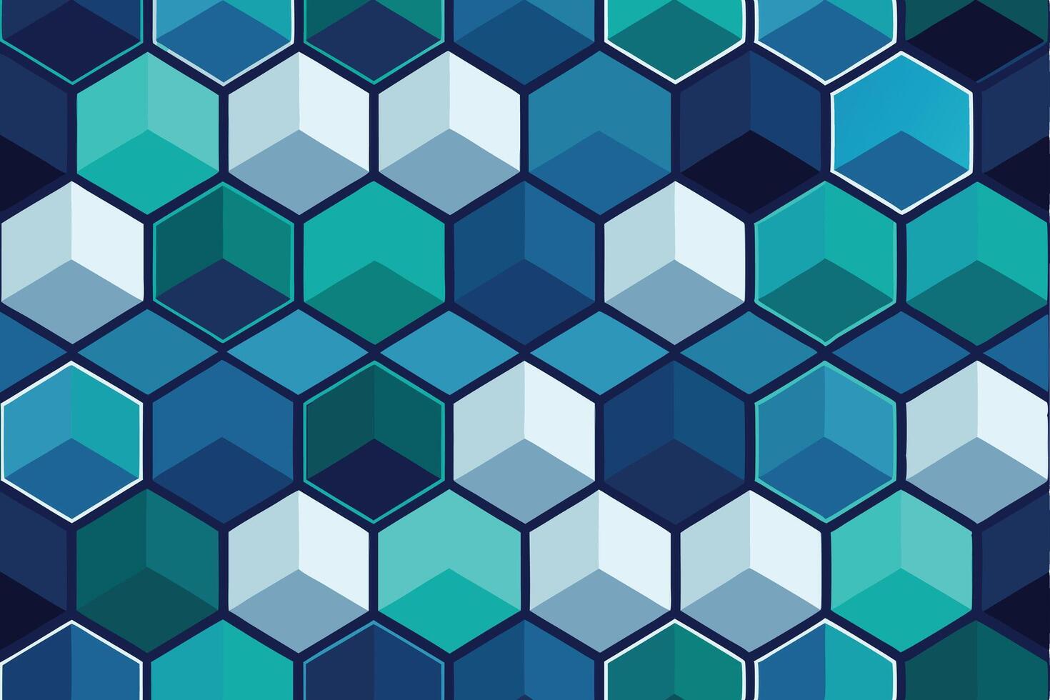 Abstract Hexagon Geometric Pattern Blue, Teal, and White Cubes vector