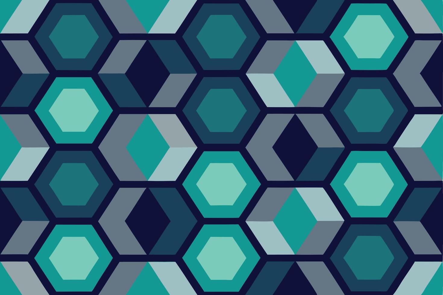 Abstract Hexagon Pattern Teal, Gray, and Navy Geometric Design vector
