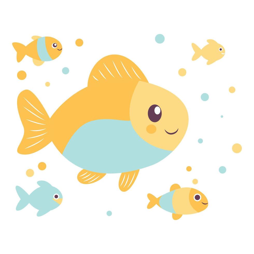 Cute Colorful Fish Cartoon Character Swimming in the Sea with Smiling Expression vector