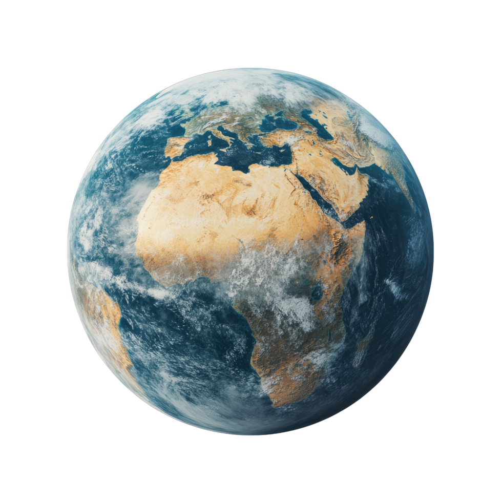 A realistic photo of the Earth from space, showing all continents and oceans in high detail. png