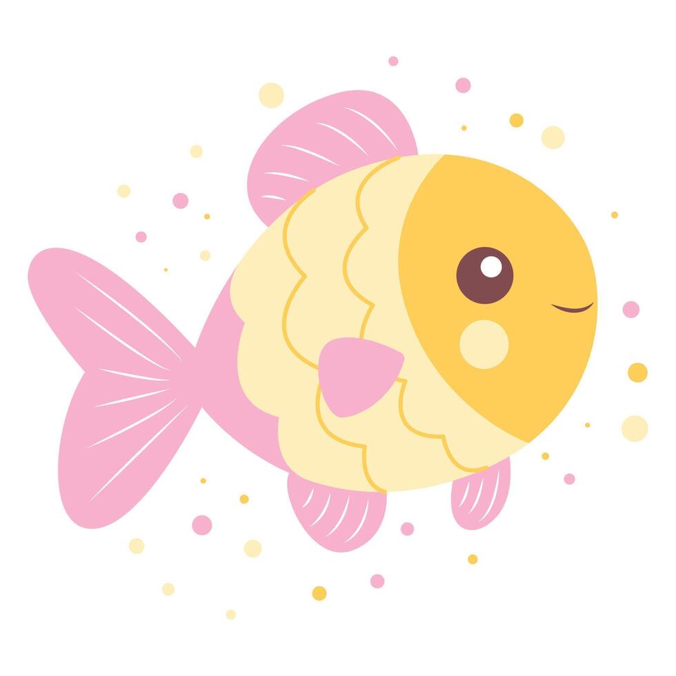 Cute Colorful Fish Cartoon Character Swimming in the Ocean with Smiling Expression vector
