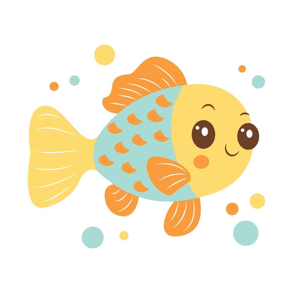 Cute Colorful Fish Mascot Character Swimming in the Sea with Smiling Expression vector