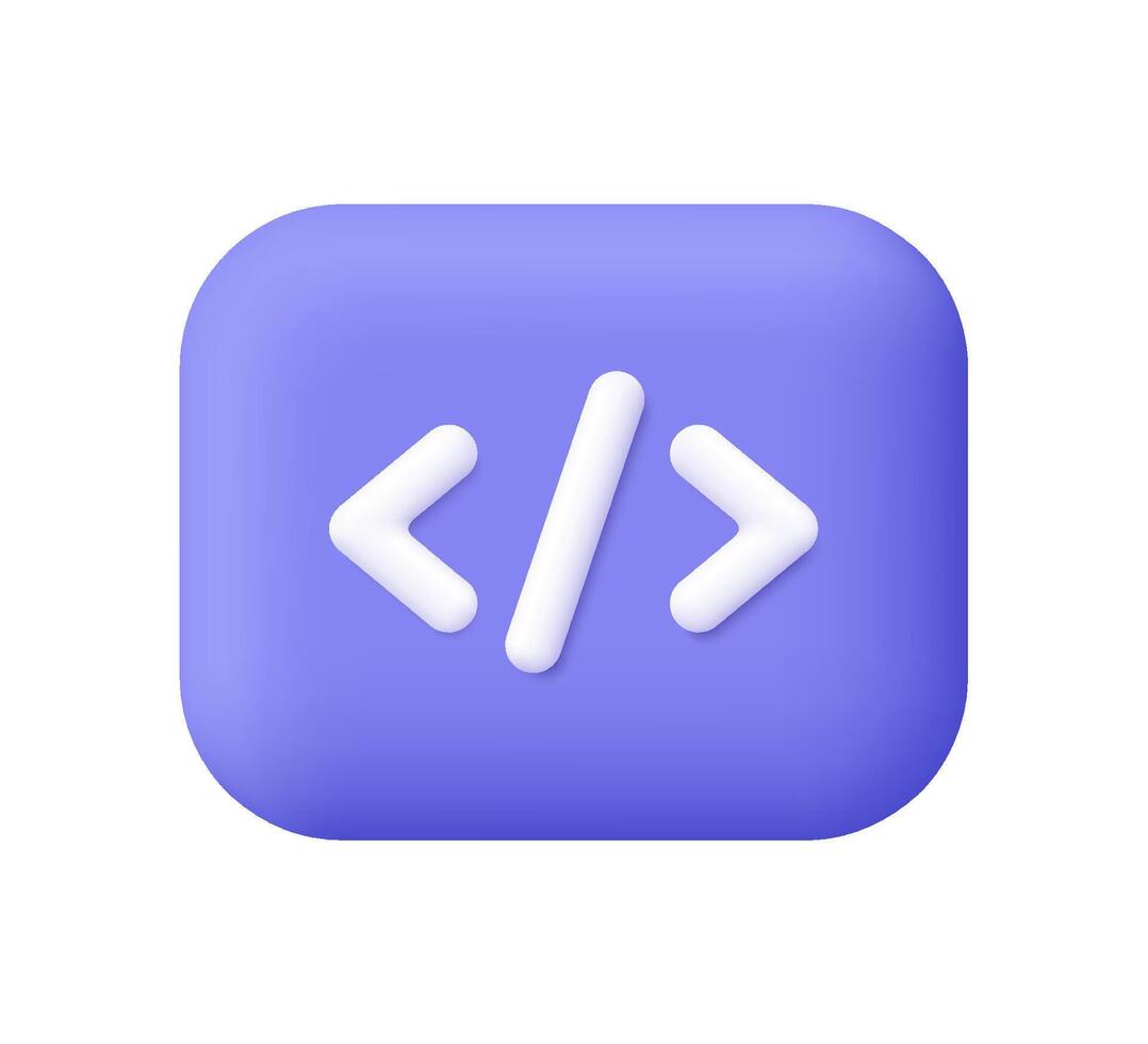Programming code on button. Python or Java Api symbols. Programming, coding and web development concept. 3d icon. Cartoon minimal style. vector