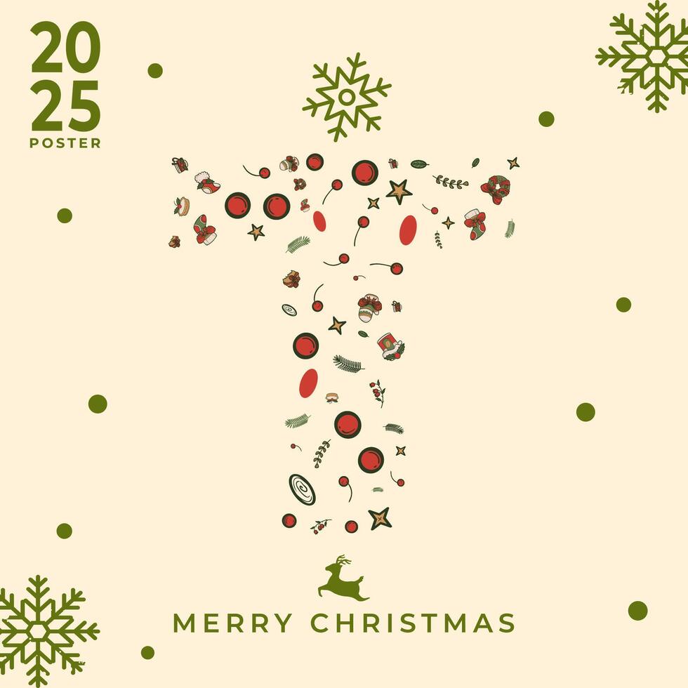 Letter T merry Christmast Winter icons in abstract modern geometric flat style. Christmas tree and Christmas box. Bauhaus design. Happy holidays. Seasons greetings. background pattern. vector