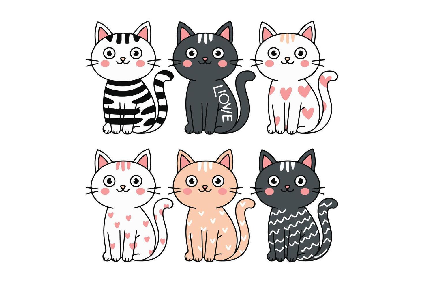 Cute Cats, Happy Hearts vector