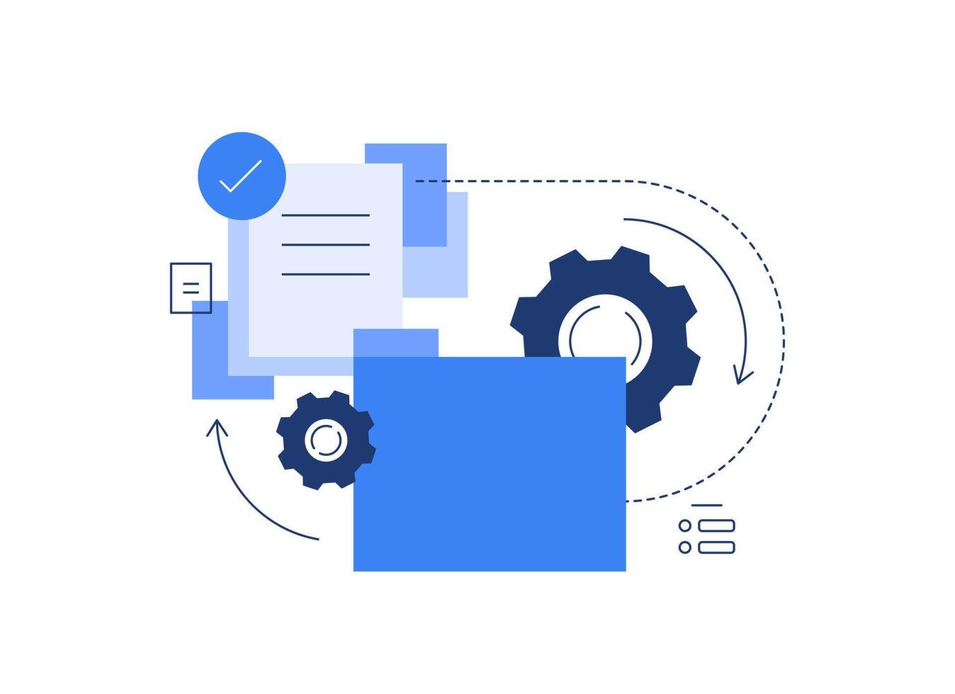 Folder and files. Technological process. Successful working vector