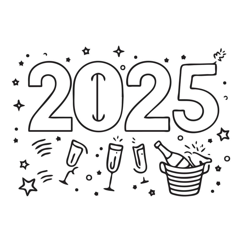 2025 New Year Coloring Page vector