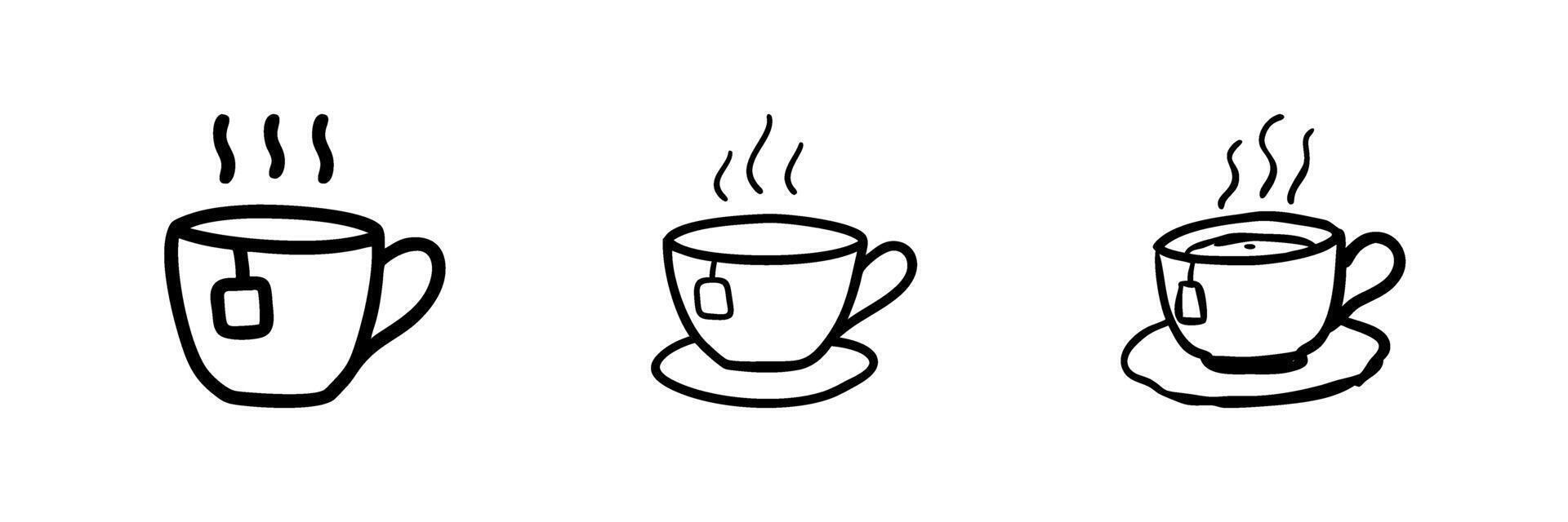 Outline drawing of a steaming cup of tea, symbolizing relaxation or refreshment. vector
