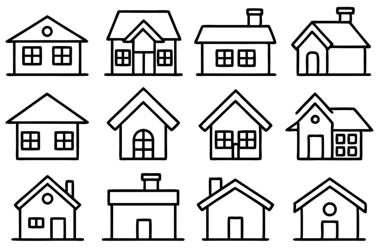 Home icon collection, featuring various house styles. Great for real estate, property management, and housing concepts. Clean and modern icons. vector