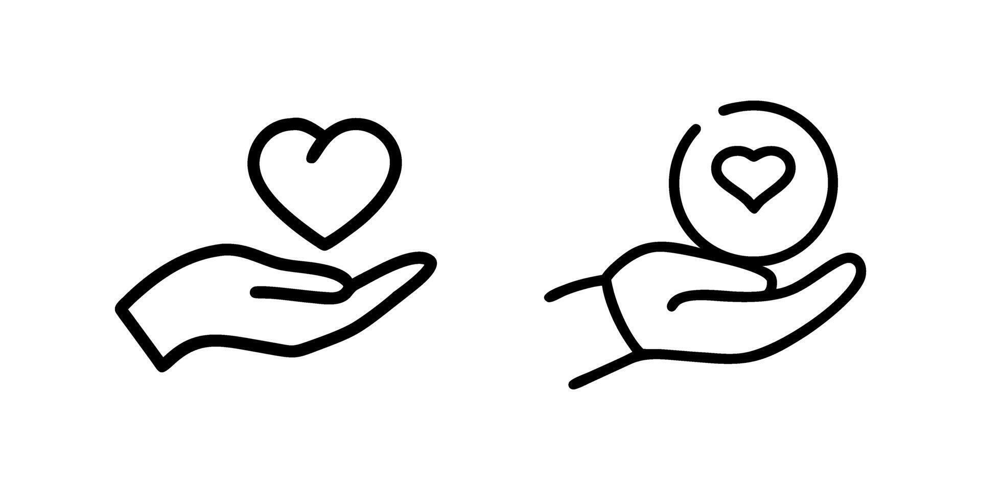 Outline drawing of hands symbolizing charity or giving support. vector