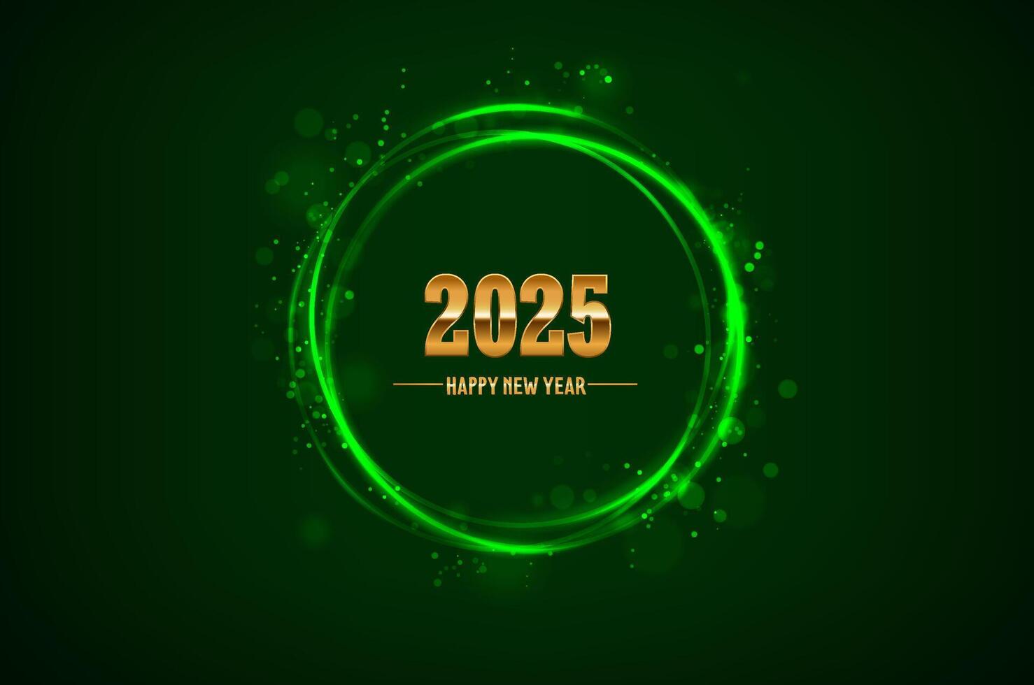 Christmas and Happy New Year banner. Realistic golen numbers 2025 with glowing ring and sparkles. vector