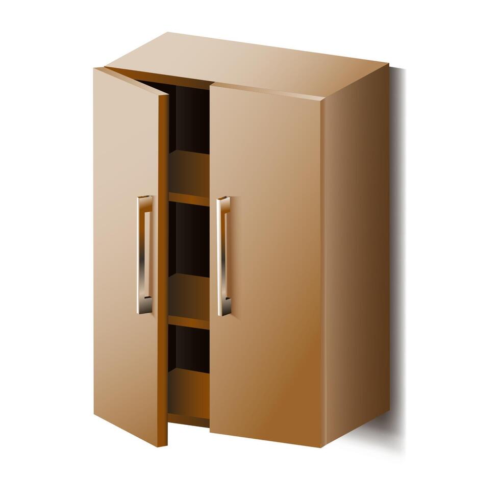 3d realistic cupboard with shelves. Isolated on white background. vector