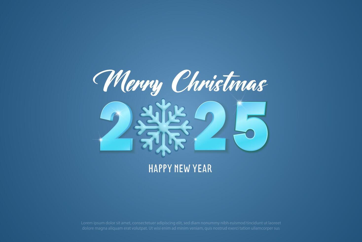 Christmas and 2025 New Year banner with big numbers and snowflake on blue background. vector