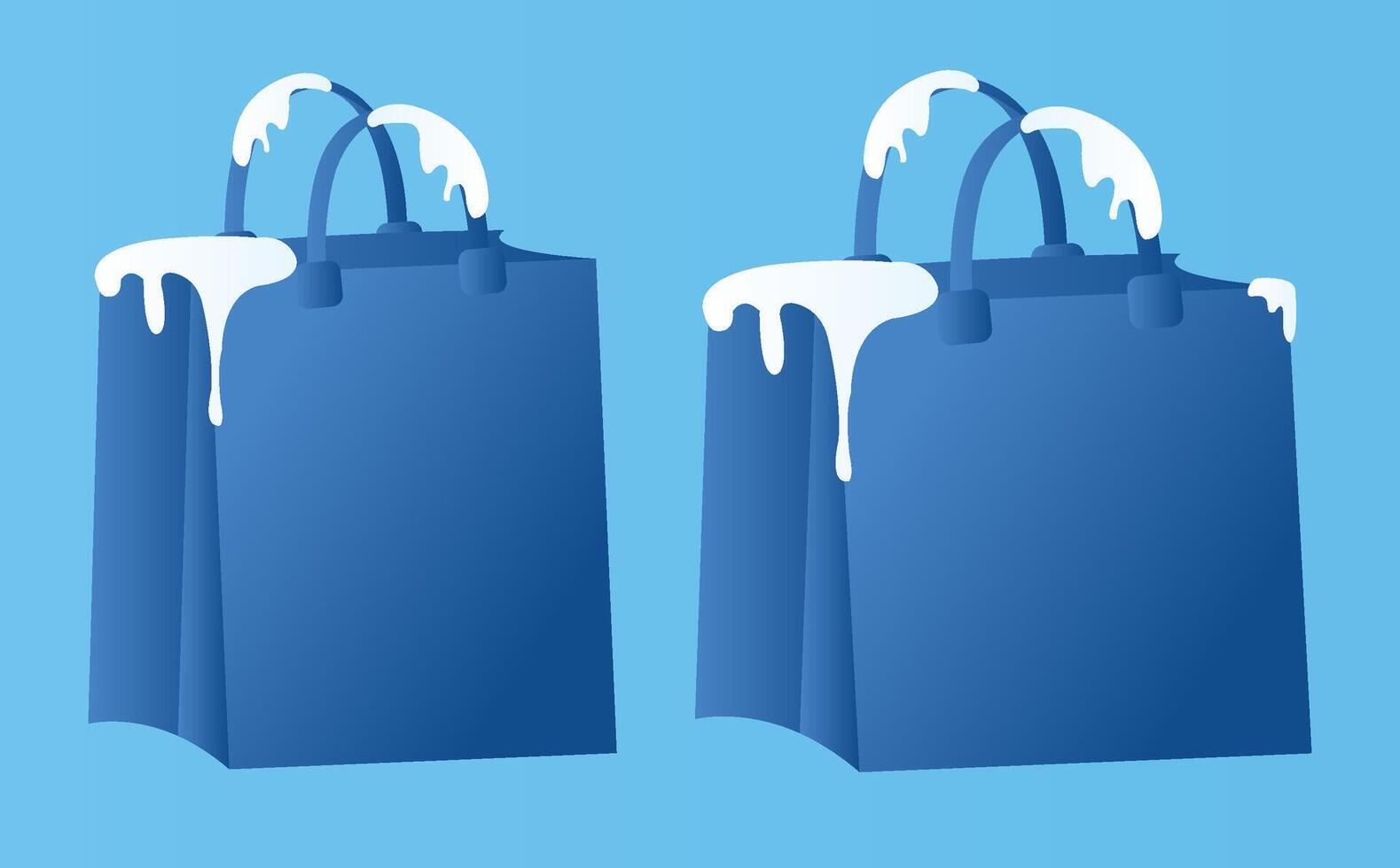Blue Gradient Paper Bag Covered in Snow for Winter Sale on Blue Background vector