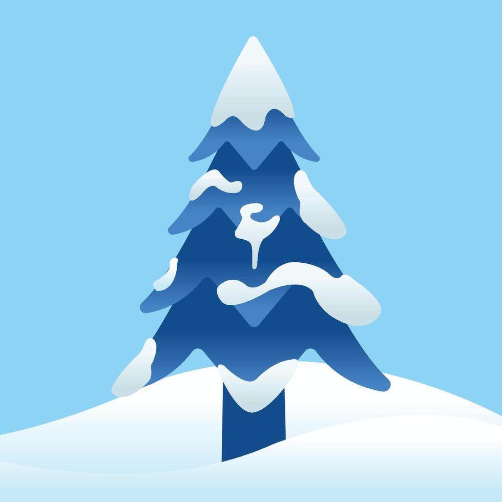 Blue Gradient Pine Tree with Snow for Winter Season on Blue Background vector