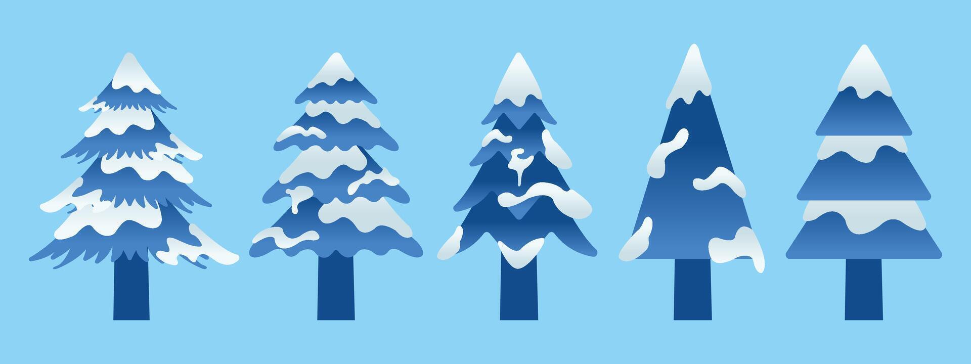 Winter Collection of Blue Pine Tree with Snow vector