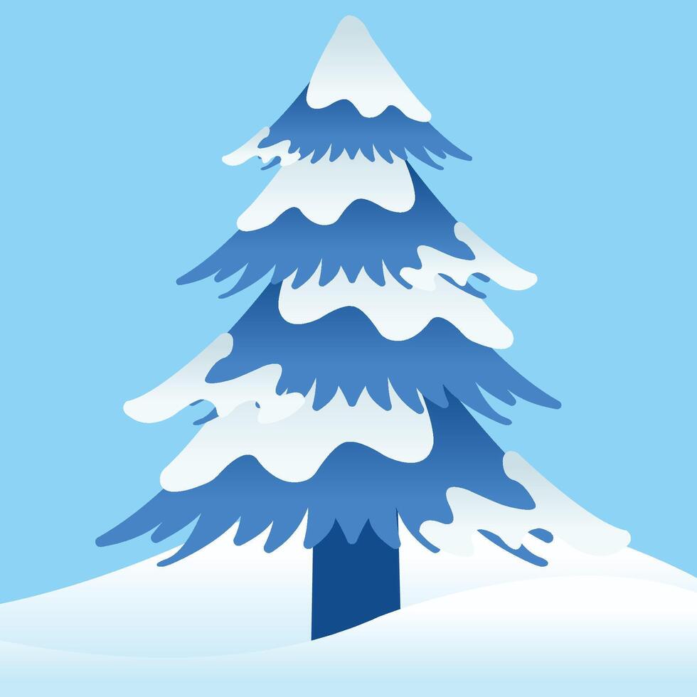 Blue Gradient Detailed Big Pine Tree Pinus with Snow for Winter Season on Blue Background vector