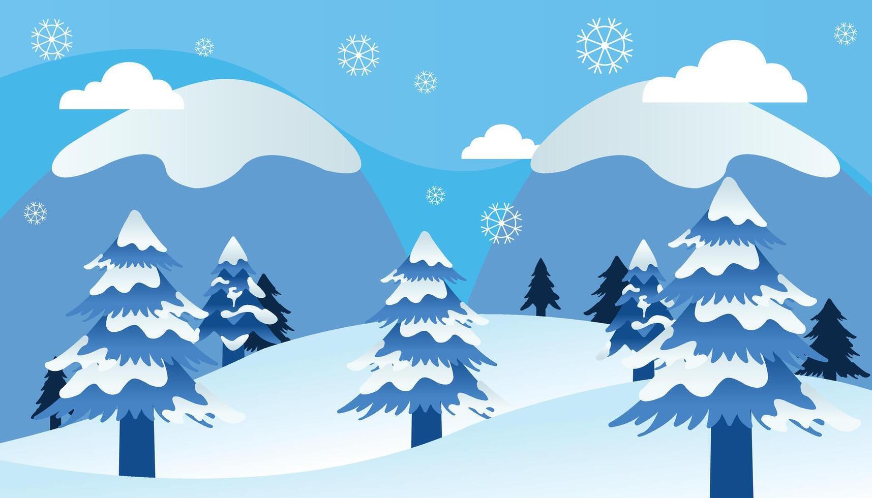 Snow Covered Mountains and Pine Trees for Winter Background vector
