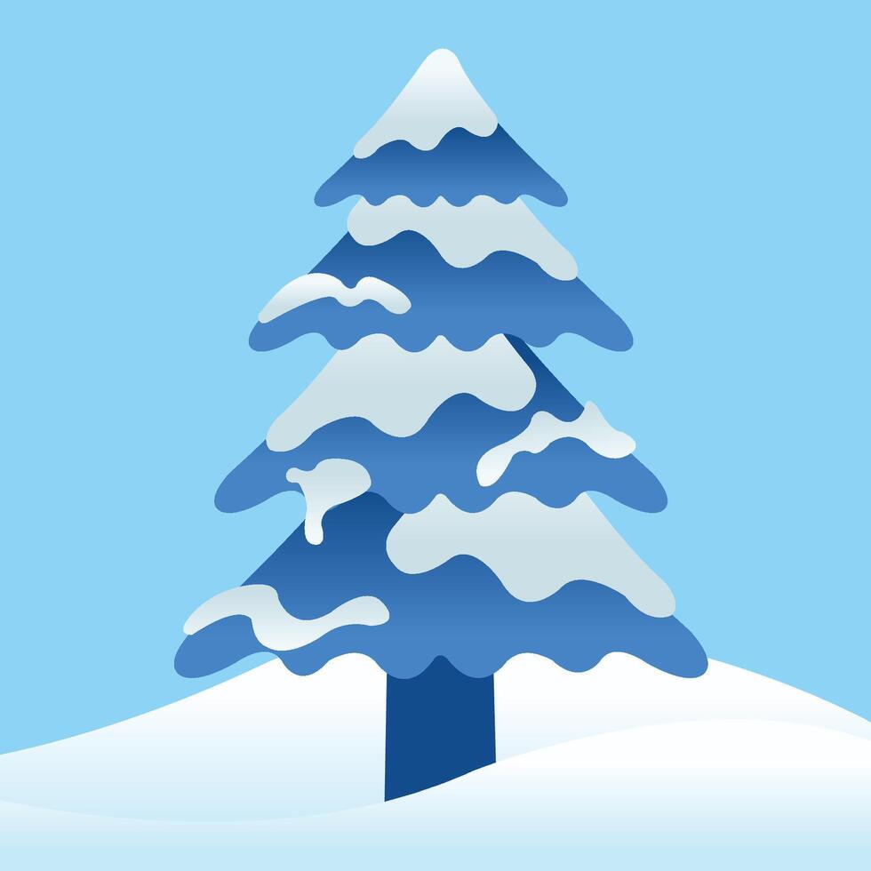 Blue Gradient Rounded Pine Tree with Snow for Winter Season on Blue Background vector