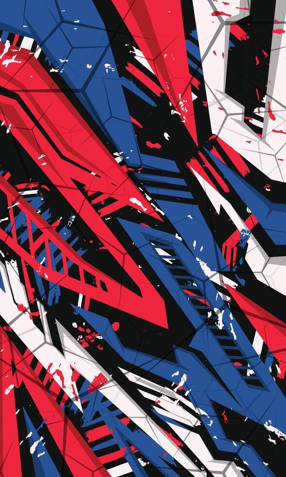 Abstract geometric stripes red and blue racing background for sublimation jersey and car wrap stickers vector