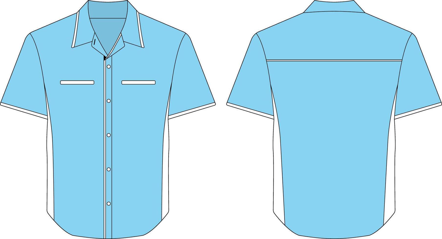 Blue short sleeve work shirt uniform template front and back view vector