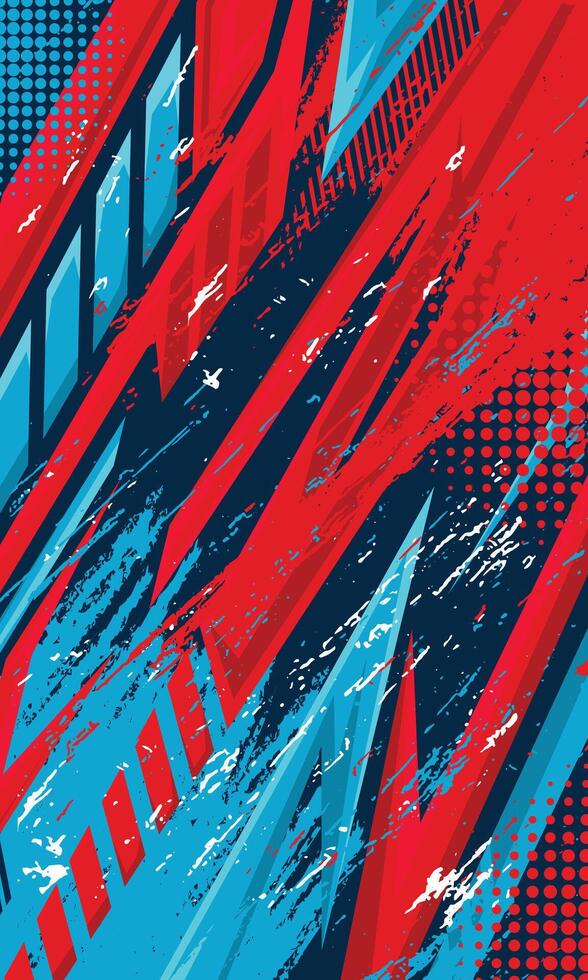 Abstract red and blue grunge brush stroke racing background for sublimation jersey and car wrap stickers vector