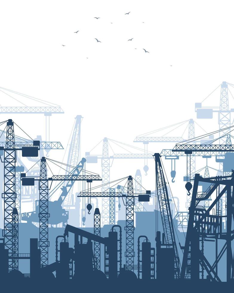 Industrial factory building silhouette background, mining site vector