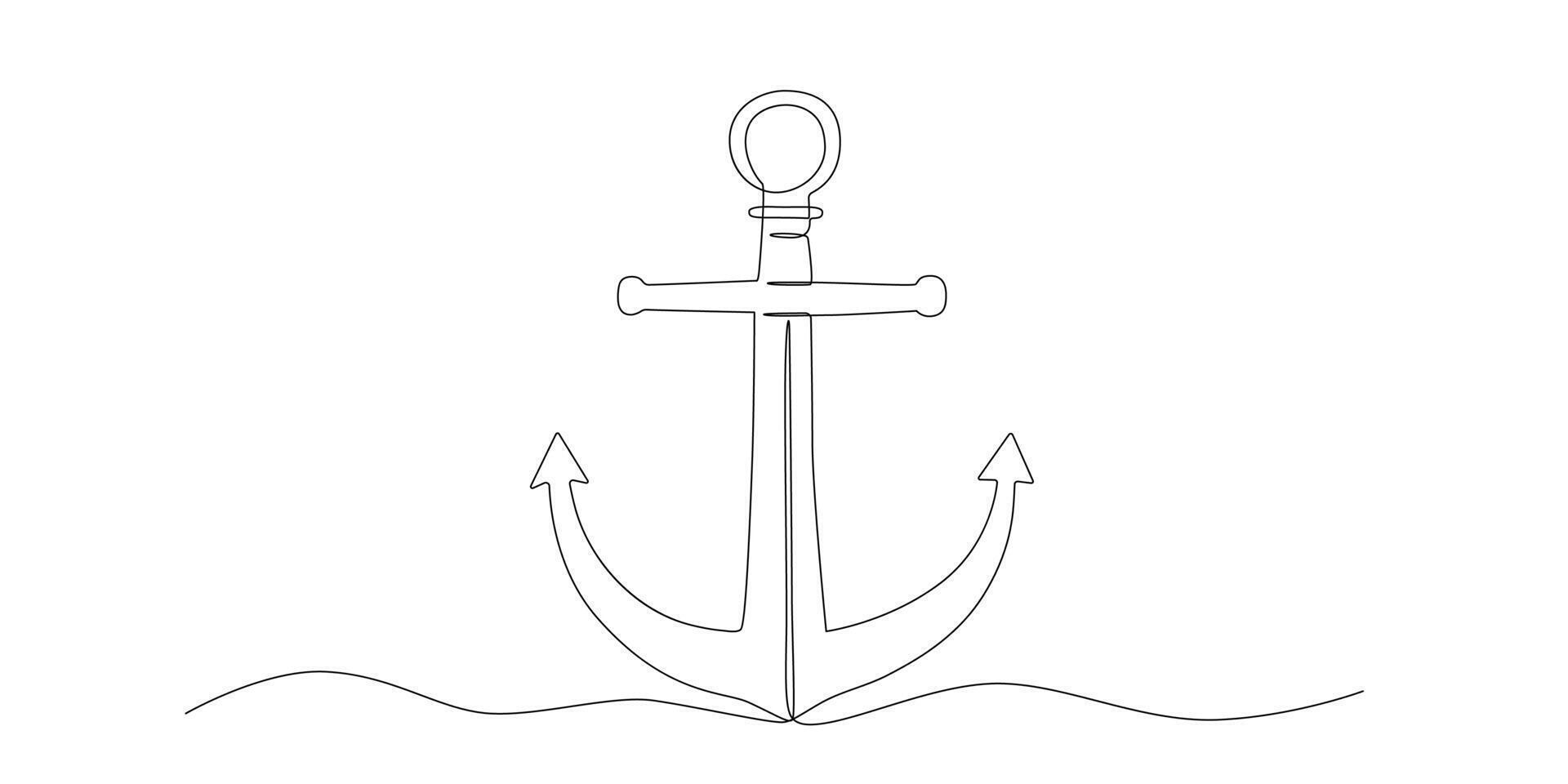 Anchor one continuous line doodle drawing. Sea icon vector